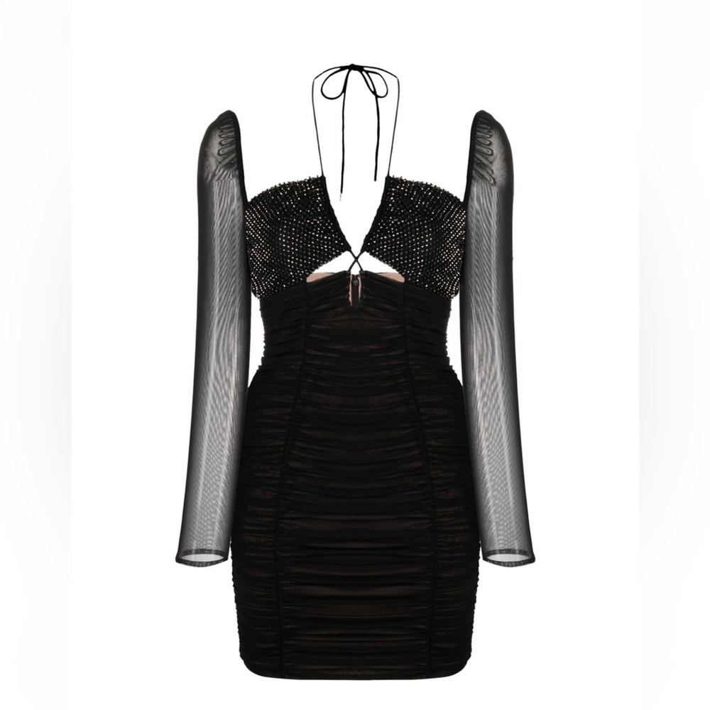 NWT self portrait crystal top tie long sleeve meah mini dress ruched size 8